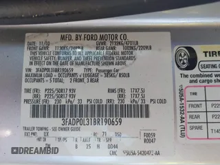 2011 Ford Fusion Hybrid with VIN 3FADP0L31BR190659, listed as a IAAI auction lot 42616065 with 122,095 mi miles and . Bid and sale history available at DreamBid. Image 9.