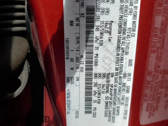 2012 Ford Focus SE with VIN 1FAHP3F25CL240839, listed as a Copart auction lot 59287994 with 171,441 mi miles and Clean Title. Bid and sale history available at carsss.com. Image 12.
