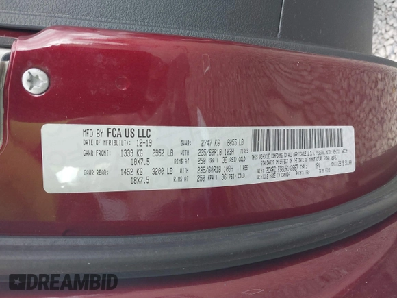 2020 Chrysler Pacifica Touring with VIN 2C4RC1FG6LR142887, listed as a IAAI auction lot 42260931 with 50,008 mi miles and . Bid and sale history available at DreamBid. Image 9.