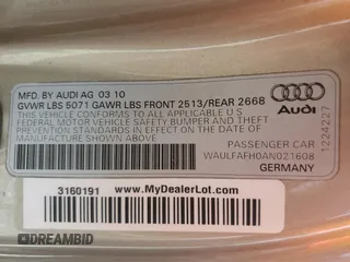 2010 Audi A5 Premium Plus z VIN WAULFAFH0AN021608, wystawiony jako Copart lot #55438325 z przebiegiem Nie podano mil oraz Szkoda całkowita • Salvage title. Historia ofert i sprzedaży dostępna na DreamBid. Obrazek 12.