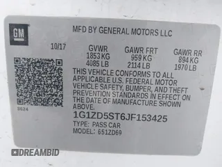 2018 Chevrolet Malibu LT with VIN 1G1ZD5ST6JF153425, listed as a IAAI auction lot 41968505 with 141,821 mi miles and . Bid and sale history available at DreamBid. Image 9.