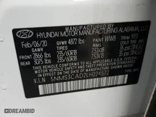 2020 Hyundai Santa Fe SEL with VIN 5NMS3CAD2LH224572, listed as a Copart auction lot 52701355 with 77,186 mi miles and Salvage Title. Bid and sale history available at carsss.com. Image 14.