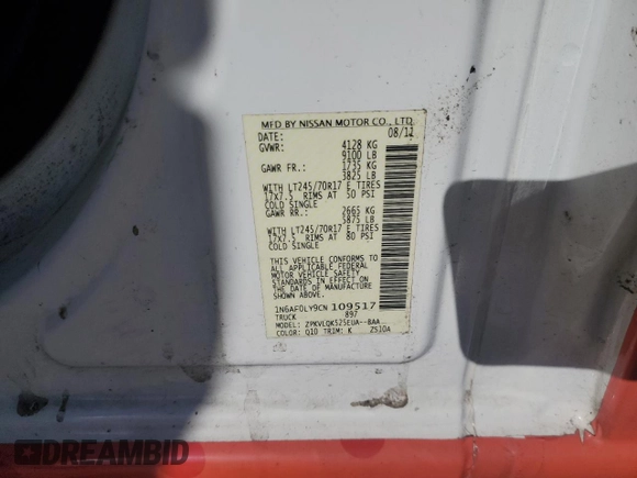 2012 Nissan NV SV with VIN 1N6AF0LY9CN109517, listed as a Copart auction lot 48440255 with 207,365 mi miles and Salvage Title. Bid and sale history available at carsss.com. Image 13.