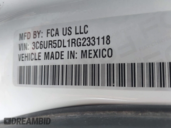 2024 Ram 2500 Big Horn with VIN 3C6UR5DL1RG233118, listed as a IAAI auction lot 42635680 with 46,755 mi miles and . Bid and sale history available at DreamBid. Image 9.