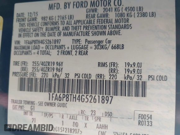 2016 Ford Mustang EcoBoost с VIN 1FA6P8TH4G5261897, выставлен на аукционе IAAI как лот 42405657 с пробегом 121 222 миль миль и . История ставок и продаж доступна на DreamBid. Изображение 9.