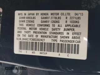 2014 Acura RLX with VIN JH4KC1F36EC002427, listed as a IAAI auction lot 42099583 with 114,671 mi miles. Bid and sale history available at carsss.com. Image 9.