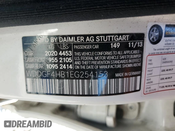 2014 Mercedes-Benz C 250 Sport with VIN WDDGF4HB1EG254153, listed as a Copart auction lot 62057195 with 94,752 mi miles and Salvage title. Bid and sale history available at DreamBid. Image 13.