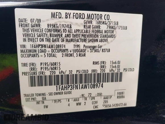 2010 Ford Focus SE with VIN 1FAHP3FN1AW108974, listed as a IAAI auction lot 41208950 with 146,536 mi miles. Bid and sale history available at carsss.com. Image 9.