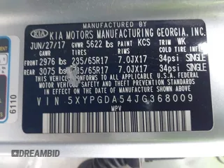 2018 Kia Sorento LX V6 with VIN 5XYPGDA54JG368009, listed as a IAAI auction lot 41986830 with 110,478 mi miles. Bid and sale history available at carsss.com. Image 9.