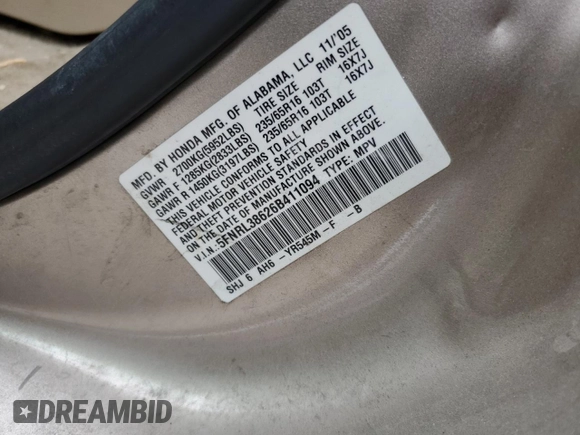 2006 Honda Odyssey EX-L with VIN 5FNRL38626B411094, listed as a Copart auction lot 51421435 with 282,075 mi miles and Salvage Title. Bid and sale history available at carsss.com. Image 13.