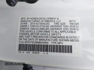 2021 Honda Pilot Special Edition with VIN 5FNYF5H29MB044994, listed as a IAAI auction lot 41788103 with 38,362 mi miles and . Bid and sale history available at carsss.com. Image 9.