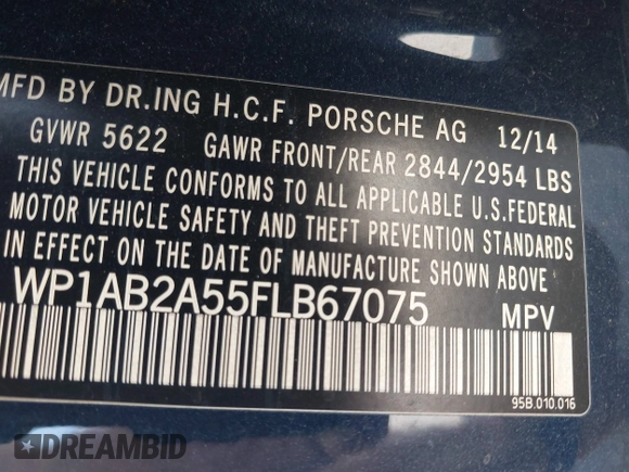 2015 Porsche Macan S with VIN WP1AB2A55FLB67075, listed as a IAAI auction lot 42068637 with 148,068 mi miles. Bid and sale history available at carsss.com. Image 9.