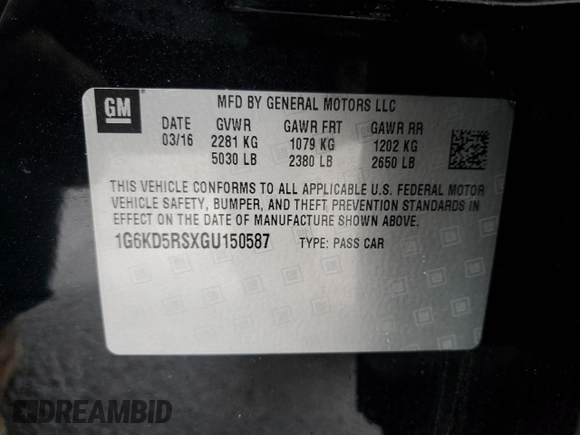 2016 Cadillac CT6 Luxury AWD with VIN 1G6KD5RSXGU150587, listed as a Copart auction lot 51260195 with 56,583 mi miles and Salvage Title. Bid and sale history available at carsss.com. Image 13.
