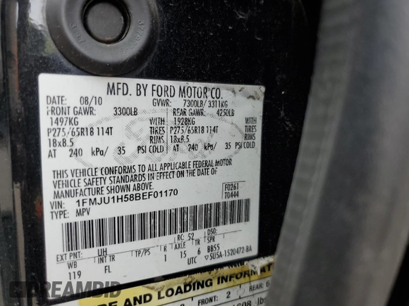 2011 Ford Expedition XLT z VIN 1FMJU1H58BEF01170, wystawiony jako Copart lot #55180025 z przebiegiem 99 677 mil mil oraz Szkoda całkowita • Salvage title. Historia ofert i sprzedaży dostępna na DreamBid. Obrazek 13.