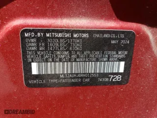 2024 Mitsubishi Mirage ES with VIN ML32AUHJ6RH012553, listed as a Copart auction lot 52532995 with 7,706 mi miles and Clean Title. Bid and sale history available at carsss.com. Image 12.