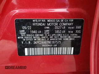 2022 Hyundai Accent SE with VIN 3KPC24A67NE187575, listed as a Copart auction lot 52248755 with 24,577 mi miles and Salvage title. Bid and sale history available at DreamBid. Image 13.