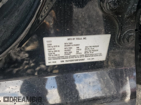 2022 Tesla Model Y Performance z VIN 7SAYGDEFXNF326967, wystawiony jako Copart lot #48934175 z przebiegiem 53 167 mil mil oraz Szkoda całkowita • Salvage title. Historia ofert i sprzedaży dostępna na DreamBid. Obrazek 16.