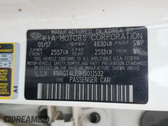 2017 Kia Optima z VIN KNAGT4LE9H5011532, wystawiony jako Copart lot #54342415 z przebiegiem 106 852 mil mil oraz Szkoda całkowita • Salvage title. Historia ofert i sprzedaży dostępna na DreamBid. Obrazek 12.