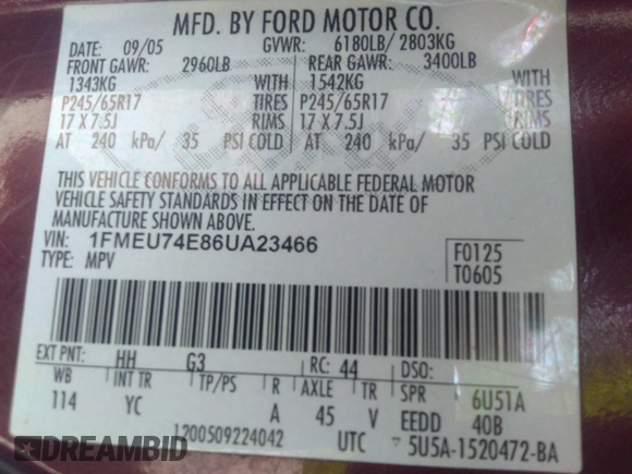 2006 Ford Explorer Eddie Bauer с VIN 1FMEU74E86UA23466, выставлен на аукционе IAAI как лот 42583822 с пробегом 77 395 миль миль и . История ставок и продаж доступна на DreamBid. Изображение 9.