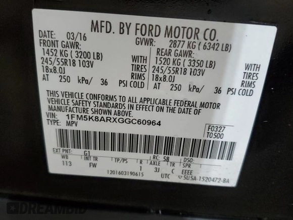 2016 Ford Police Interceptor Utility z VIN 1FM5K8ARXGGC60964, wystawiony jako Copart lot #54973465 z przebiegiem 96 030 mil mil oraz Nie do naprawy. Historia ofert i sprzedaży dostępna na DreamBid. Obrazek 13.