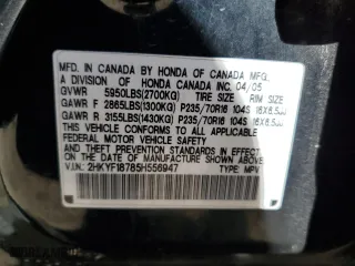 2005 Honda Pilot EX-L with NAVI with VIN 2HKYF18785H556947, listed as a Copart auction lot 48968035 with 146,847 mi miles and Salvage Title. Bid and sale history available at carsss.com. Image 13.