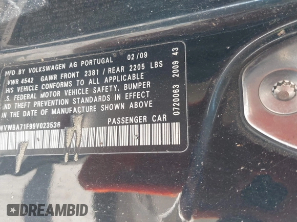 2009 Volkswagen Eos Komfort with VIN WVWBA71F99V023536, listed as a IAAI auction lot 42116083 with 124,246 mi miles and . Bid and sale history available at DreamBid. Image 9.