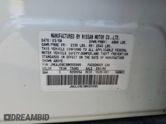 2008 Infiniti EX Journey with VIN JNKAJ09E38M305995, listed as a Copart auction lot 76916694 with 149,586 mi miles and Salvage Title. Bid and sale history available at DreamBid. Image 13.