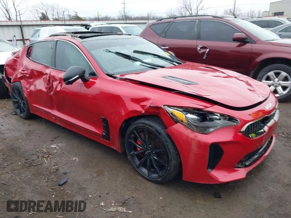 2023 Kia Stinger GT2 with VIN KNAE55LC0P6125465, listed as a IAAI auction lot 41487092 with 35,002 mi miles. Bid and sale history available at carsss.com. Image 1.
