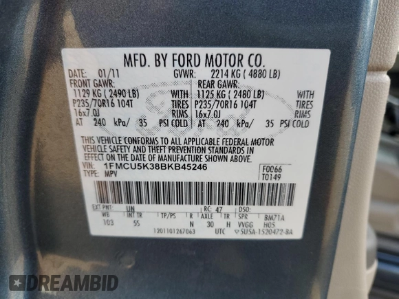 2011 Ford Escape Hybrid with VIN 1FMCU5K38BKB45246, listed as a Copart auction lot 41334925 with 114,877 mi miles and Clean title. Bid and sale history available at DreamBid. Image 13.