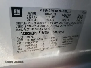 2017 Chevrolet Silverado 1500 LT with VIN 1GCRCREC1HZ130396, listed as a Copart auction lot 45910195 with 89,703 mi miles and Salvage Title. Bid and sale history available at DreamBid. Image 12.