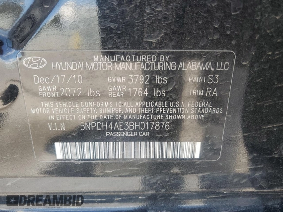 2011 Hyundai Elantra Limited с VIN 5NPDH4AE3BH017876, выставлен на аукционе Copart как лот 55175615 с пробегом 162 291 миль миль и Списание • Salvage title. История ставок и продаж доступна на DreamBid. Изображение 12.