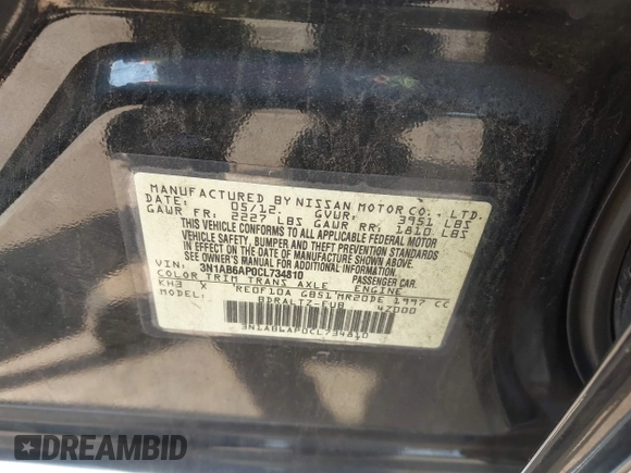 2012 Nissan Sentra SL with VIN 3N1AB6AP0CL734810, listed as a IAAI auction lot 42600198 with 147,167 mi miles and . Bid and sale history available at DreamBid. Image 9.