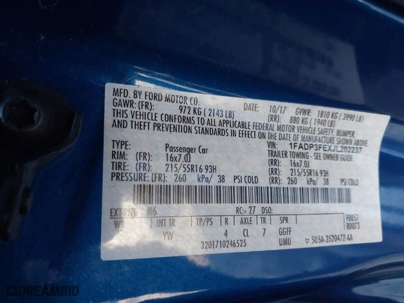 2018 Ford Focus SE with VIN 1FADP3FEXJL202237, listed as a IAAI auction lot 41589240 with 107,395 mi miles. Bid and sale history available at carsss.com. Image 9.