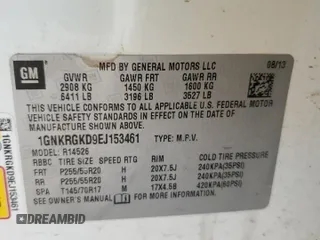 2014 Chevrolet Traverse LT with VIN 1GNKRGKD9EJ153461, listed as a Copart auction lot 48735485 with 169,590 mi miles and Salvage Title. Bid and sale history available at carsss.com. Image 13.