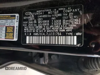 2020 Hyundai Tucson SEL z VIN KM8J3CAL7LU131764, wystawiony jako Copart lot #56360805 z przebiegiem 91 593 mil mil oraz Szkoda całkowita • Salvage title. Historia ofert i sprzedaży dostępna na DreamBid. Obrazek 14.