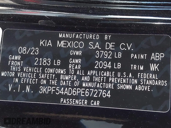 2023 Kia Forte GT-Line with VIN 3KPF54AD6PE672764, listed as a IAAI auction lot 42001535 with 18,907 mi miles. Bid and sale history available at carsss.com. Image 9.