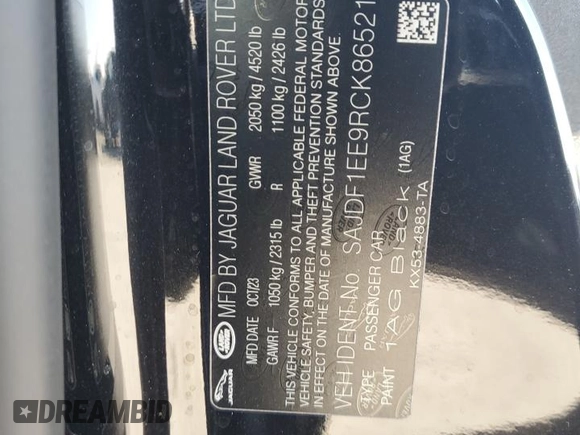 2024 Jaguar F-Type R-Dynamic with VIN SAJDF1EE9RCK86521, listed as a Copart auction lot 87275094 with 12,537 mi miles and Salvage Title. Bid and sale history available at DreamBid. Image 14.