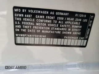 2015 Volkswagen CC R-Line with VIN WVWBP7AN1FE819246, listed as a Copart auction lot 48734894 with 88,651 mi miles. Bid and sale history available at carsss.com. Image 12.