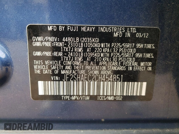 2012 Subaru Forester X Limited with VIN JF2SHAEC2CH454851, listed as a Copart auction lot 56523425 with 162,176 mi miles and Salvage title. Bid and sale history available at DreamBid. Image 14.