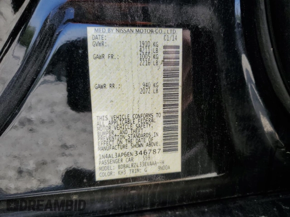 2014 Nissan Altima SV with VIN 1N4AL3AP6EN346787, listed as a Copart auction lot 53669875 with 154,651 mi miles and Salvage Title. Bid and sale history available at DreamBid. Image 13.