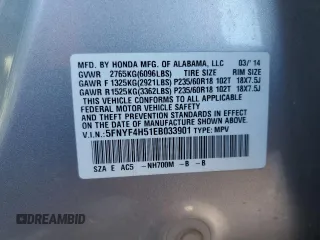 2014 Honda Pilot EX-L with VIN 5FNYF4H51EB033901, listed as a Copart auction lot 50023165 with 79,286 mi miles and Salvage Title. Bid and sale history available at DreamBid. Image 13.