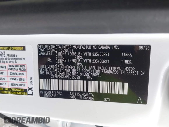 2023 Lexus RX 350 с VIN 2T2BAMCAXPC035688, выставлен на аукционе IAAI как лот 41747819 с пробегом 4 010 миль миль и . История ставок и продаж доступна на DreamBid. Изображение 9.