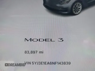2022 Tesla Model 3 with VIN 5YJ3E1EA6NF143839, listed as a IAAI auction lot 40905007 with 83,897 mi miles and . Bid and sale history available at DreamBid. Image 14.