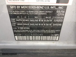 2007 Mercedes-Benz GL-Class with VIN 4JGBF71E27A105049, listed as a IAAI auction lot 41997991 with 86,707 mi miles. Bid and sale history available at carsss.com. Image 9.