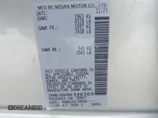 2024 Nissan Altima SV with VIN 1N4BL4DV4RN346569, listed as a IAAI auction lot 42827680 with 22,155 mi miles and . Bid and sale history available at DreamBid. Image 9.