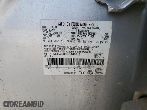 2011 Ford Explorer z VIN 1FMHK7B86BGA85912, wystawiony jako Copart lot #53089595 z przebiegiem 213 617 mil mil oraz Szkoda całkowita • Salvage title. Historia ofert i sprzedaży dostępna na DreamBid. Obrazek 13.
