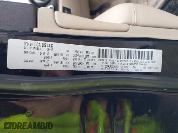 2019 Jeep Grand Cherokee High Altitude with VIN 1C4RJFCG2KC591143, listed as a IAAI auction lot 42274186 with 41,601 mi miles and . Bid and sale history available at DreamBid. Image 9.