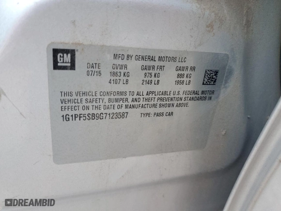 2016 Chevrolet Cruze Limited LT with VIN 1G1PF5SB9G7123587, listed as a Copart auction lot 82049664 with 158,952 mi miles and Salvage Title. Bid and sale history available at carsss.com. Image 12.