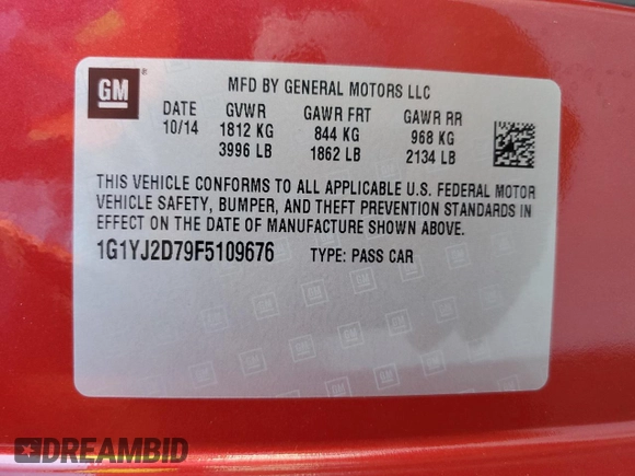 2015 Chevrolet Corvette Z51 2LT z VIN 1G1YJ2D79F5109676, wystawiony jako Copart lot #75952144 z przebiegiem Nie podano mil oraz Szkoda całkowita • Salvage title. Historia ofert i sprzedaży dostępna na DreamBid. Obrazek 13.