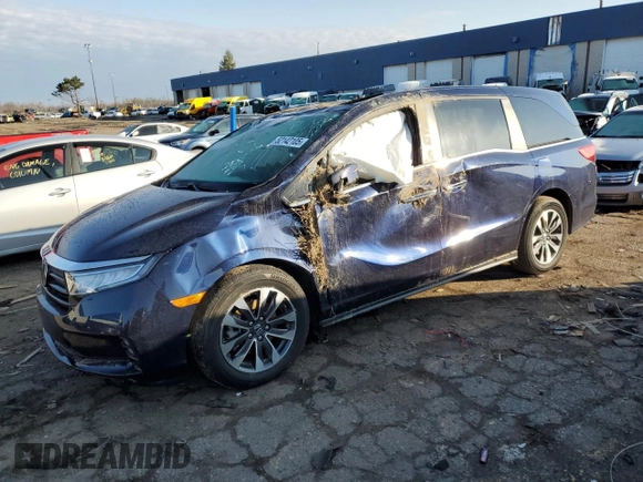 2024 Honda Odyssey EX-L with VIN 5FNRL6H69RB066846, listed as a Copart auction lot 52142105 with 9,117 mi miles and Salvage Title. Bid and sale history available at DreamBid. Image 1.